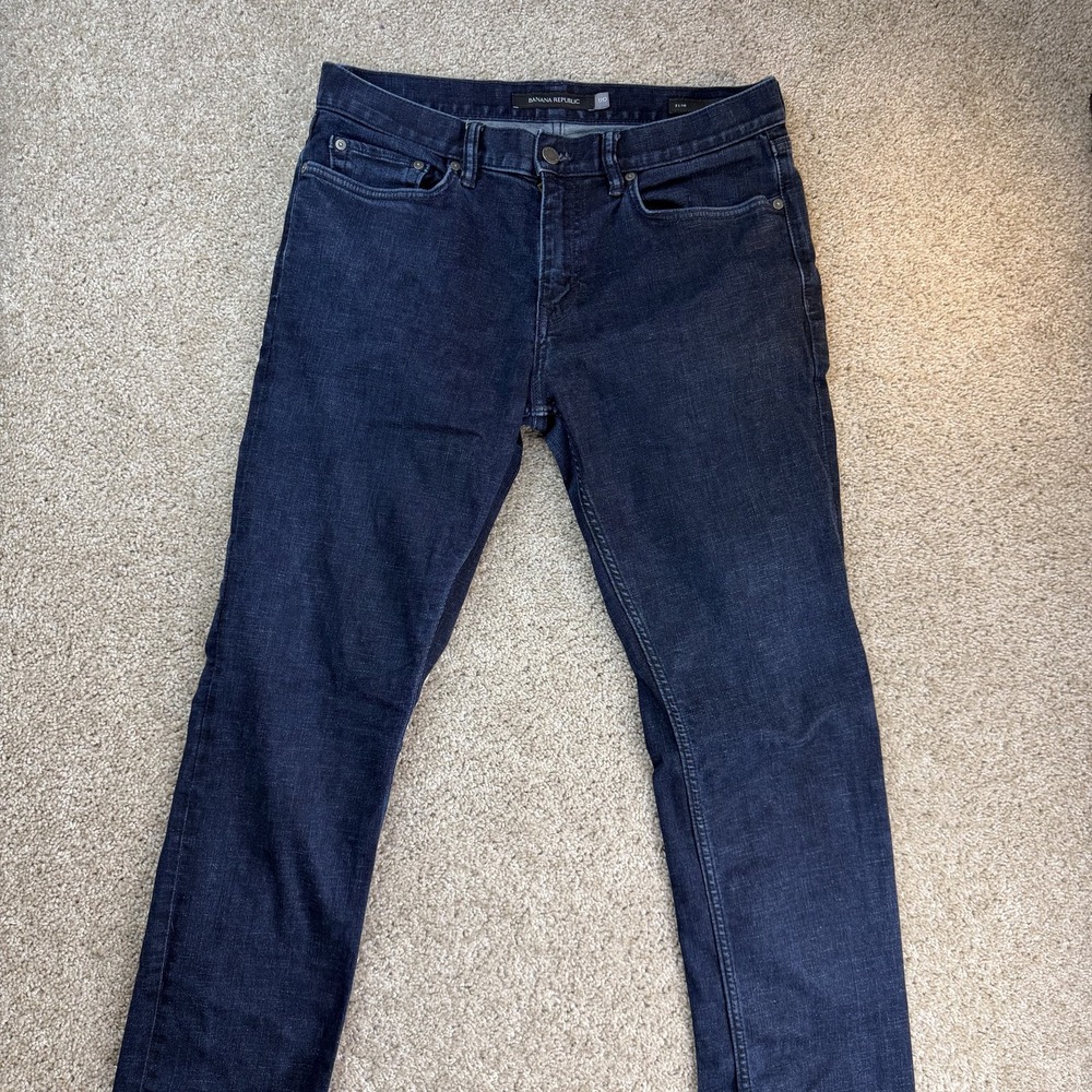 Banana Republic RMD Slim Jeans Mens 33x32 Dark Wash Blue Denim Tapered Stretch